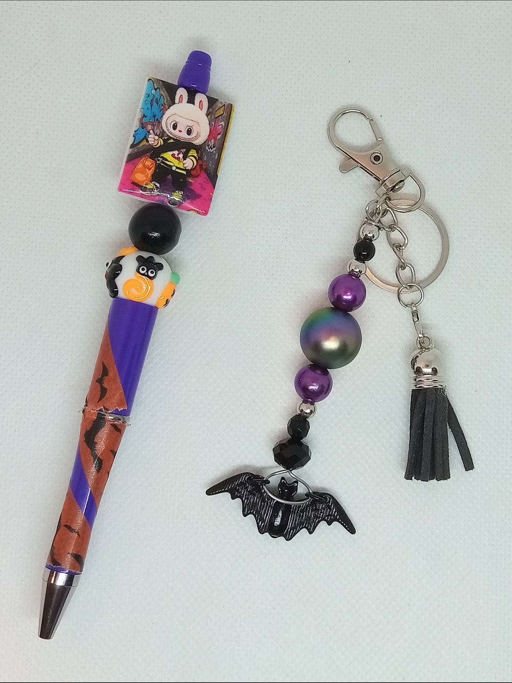 Halloween Bat Beaded Keychain/Purse Charm and Stylus Pen NWT
